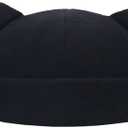 Fall Winter Beanie Hats for Women Men Bear Ear Skull Cap Brimless Cap Adjustable Docker Cap (Black)