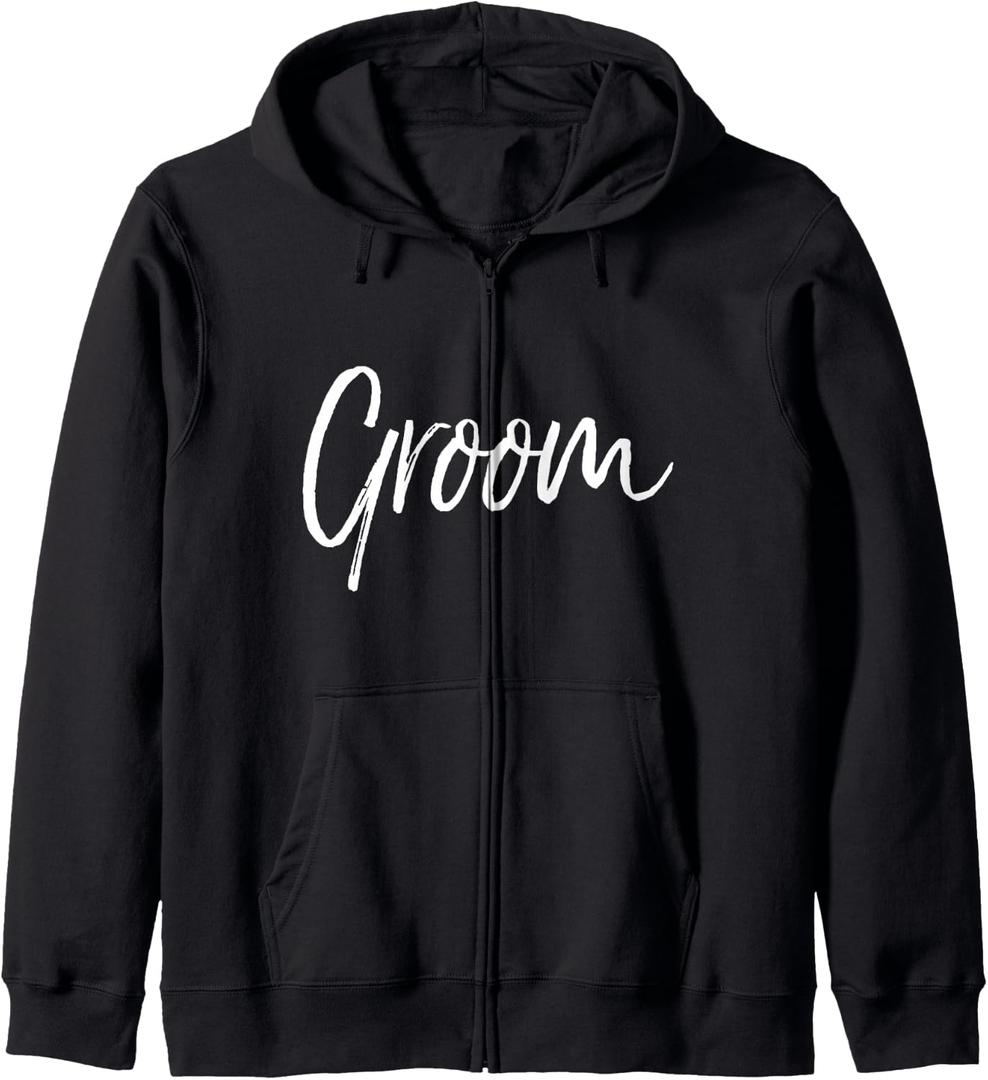 Matching Getting Ready Bride & Groom Wedding Gifts Groom Zip Hoodie (Black, L)