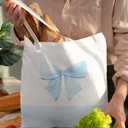 Coquette Pink Bow Preppy Canvas Tote Bag for Women Teens Teen Girls, Pink Bow Girls Tote Bag, Coquette Gifts