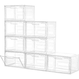 Closet Organizers and Storage, Acrylic Clear Plastic Storage Bins with Magnetic Door, 8 Pack Storage Containers for Clothes Home Organization Purse Bag Cabinet Display Closet Organizer System