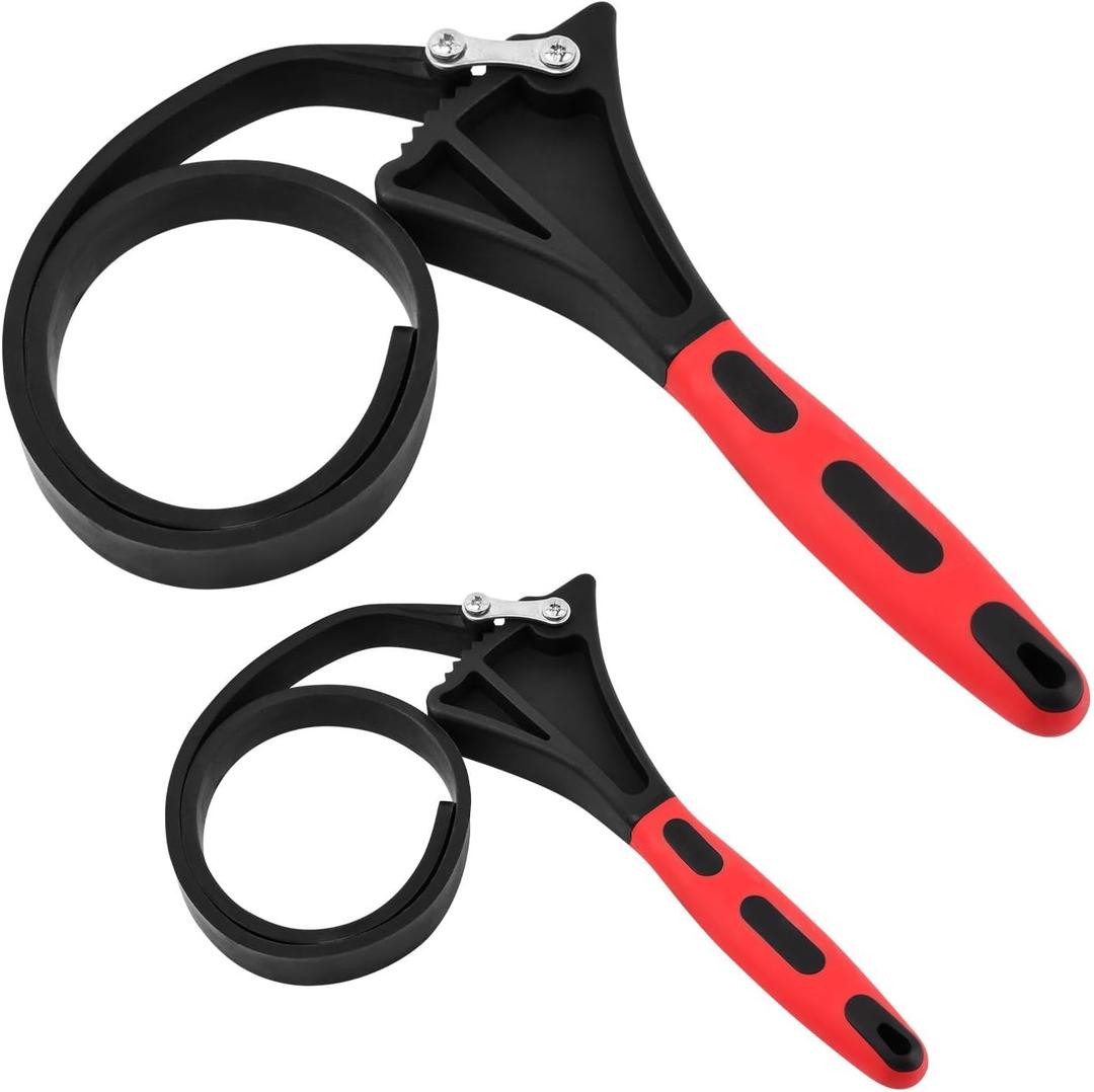 2 pcs Rubber Strap Wrench Set (6 inch+8 inch), Adjustable Wrench Oil Filter Pipe Jar Opener for Home Kitchen Plumbing Workshops Use, Water Filter Plumbing Sink Wrench Faucet Tool (COLOR:Red Black)