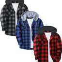 ZITY 3 Pack Men's Flannel Hoodie Shirts Long Sleeve Casual Vintage Button Down Plaid Shirt Jacket with Pocket (X-Large)