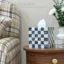 CHI AN HOME 5.7" Square Tissue Box Cover, Handmade Checkered Cube Tissue Box Cover with Capiz Shells, Decorative Mother of Pearl Tissue Holder for Living Room, Bathroom, Bedroom or Office (Navy Blue)