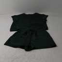 Tankaneo Womens Loungewear Set Short Sleeve Tops and Shorts 2 Piece Outfits Matching Lounge Pajama Set with Pockets (Medium, Dark Green)