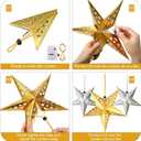 Zhanmai 10 Pcs Large 3D Gold Paper Star Lantern with 10 LED Lights 11.8 Inch 5 Point Hollow Hanging Paper Star Lampshade Decoration Light Lanterns for Wedding Birthday New Year Party Home Decor