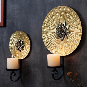 Wall Sconce Candle Holder Metal Hanging Wall Decorations for Home,Living Room, Bathroom, Dining Room, Set of 2 ，（1 Large and 1 Small Combination，Gold