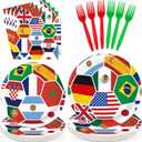 96Pcs International World Flags Party Decoration Soccer World Flags Plates and Napkins Football Theme Disposable Tableware Set for Soccer Sports Events Festival Party Supplies Serves 24