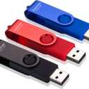 64GB USB Flash Drives, USB Stick, Thumb Drive Rotated Design, Memory Stick with LED Light for External Storage and Backup Data, Jump Drive, 3 Pack 64GB (3 Colors: Black Red Blue)