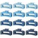 12 Pcs Blue Large Square Hair Claw Clips for Women, 4.3-Inch Matte Rectangle Claw, Strong Hold Non-slip Hair Clips for Thick & Thin Hair