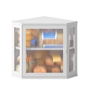 BMOSU Corner Bread Box for Kitchen Countertop Double Layer Bamboo Wooden Bread box Large Capacity Bread Storage Bin(White, Medium)