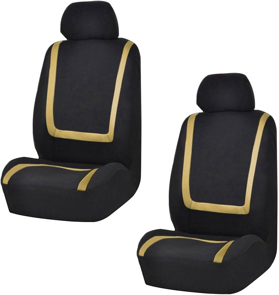 LAINLOY 2 Pack Car Seat Covers, Breathable Seat Protectors, Anti-Slip Driver Seat Cover, Comfortable Front Seat Cover Set Universal Fit for Truck, SUV, Sedan, Airbag Compatible (Black&Beige)