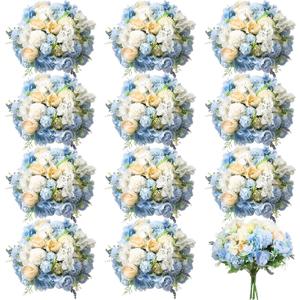 Tigeen Artificial Flowers Artificial Peonies Silk Flowers Faux Peony Fake Peony Silk Hydrangea Bouquet for Wedding Table Centerpiece Floral Vase Decor(White,Blue,12 Bundles) Size small