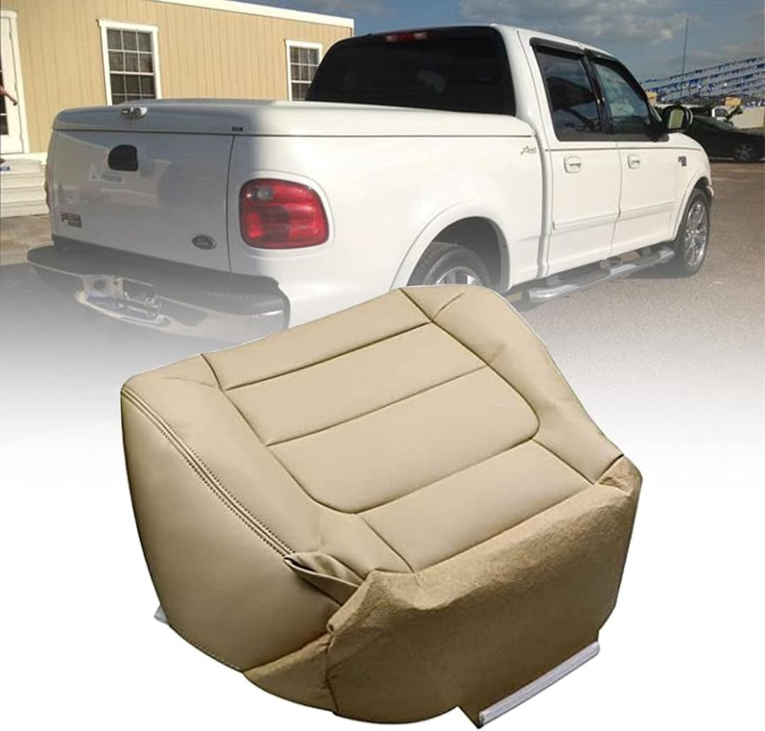 NLQR Passenger Side Bottom Seat Cover Replacement Leather Tan Compatible with Ford F-150 Lariat 2001 2002 2003