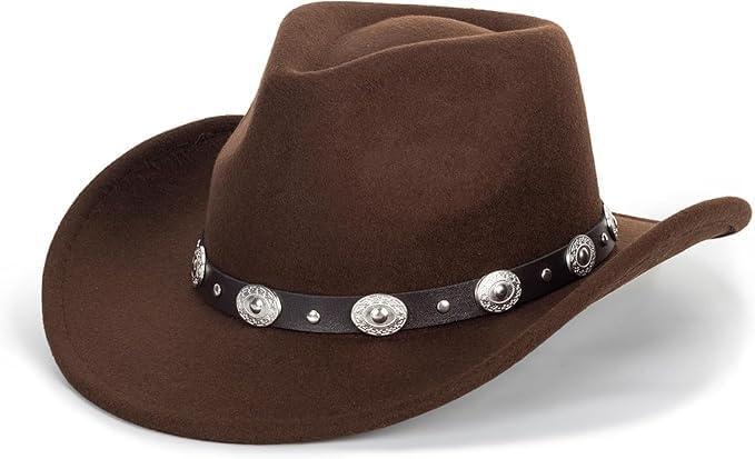 Kids Classic Wide-Brim Western Cowboy Hats Boys Girls Cowgirl Felt Fedora with Belt Buckle for 2-7 Years Old (Brown)