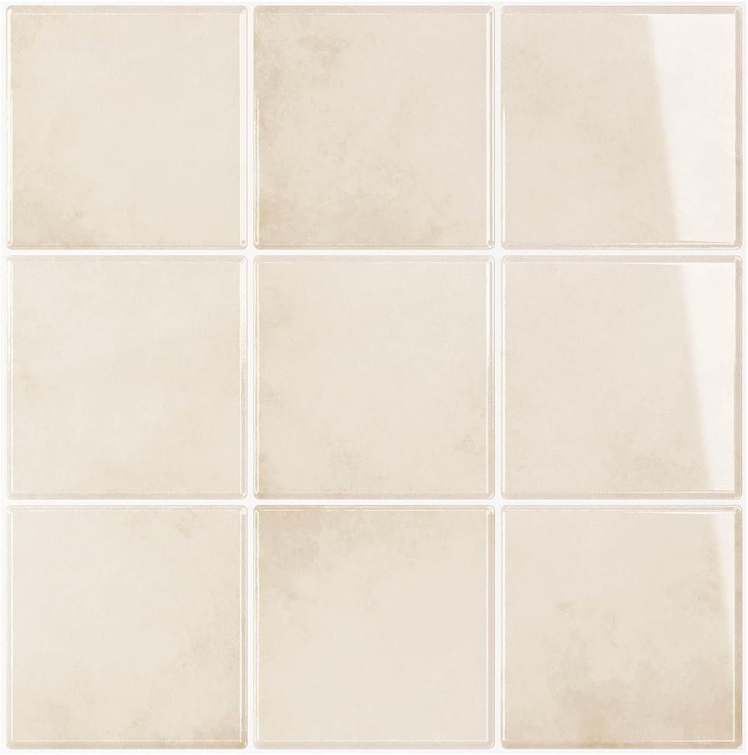 VEELIKE Cream Beige Backsplash Tile Peel and Stick Backsplash for Kitchen 12 Sheets Self Adhesive Square Wall Tile Stickers 12''x12'' Waterproof Back Splash Stick on Tiles for Bathroom Laundry Room RV