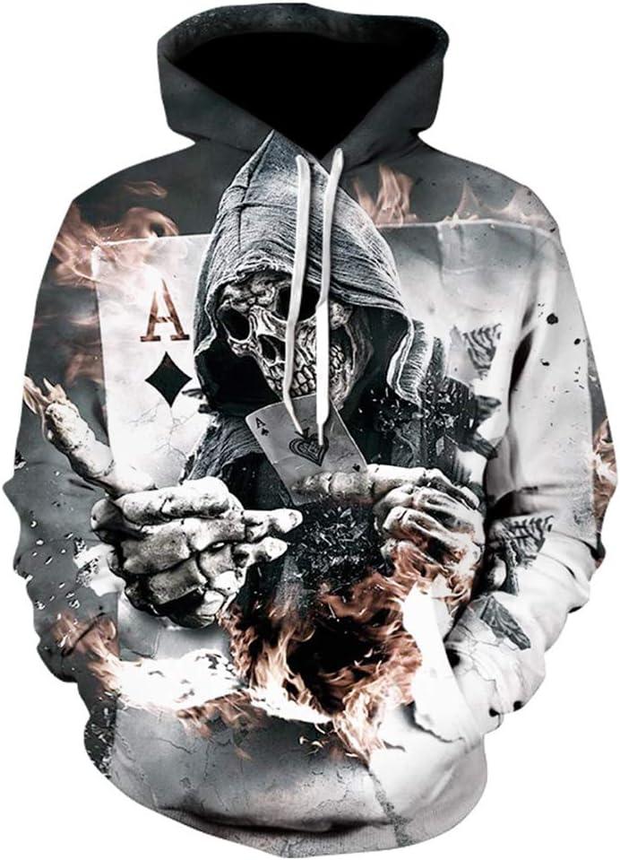 Hoodies Men Skull 3D Graphic Print Sweatshirts Pullover Tops with Pocket (XXL)