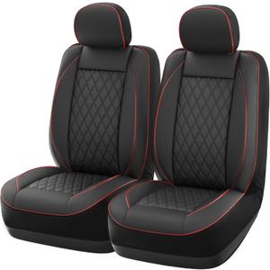 GIANT PANDA Fits Honda CRV HRV Civic Accord Pilot Element Passport Ridgeline, Front Seat Cover Leather Bucket Car Seat Protectors (Black+Red Piping) 2-Pack