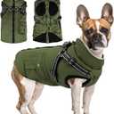 Dog Winter Coat with Harness Built-in | Waterproof Dog Jacket with Zipper & Fleece Lining | Reflective Cold Weather Coat for Small Medium Large Dogs (Army Green)