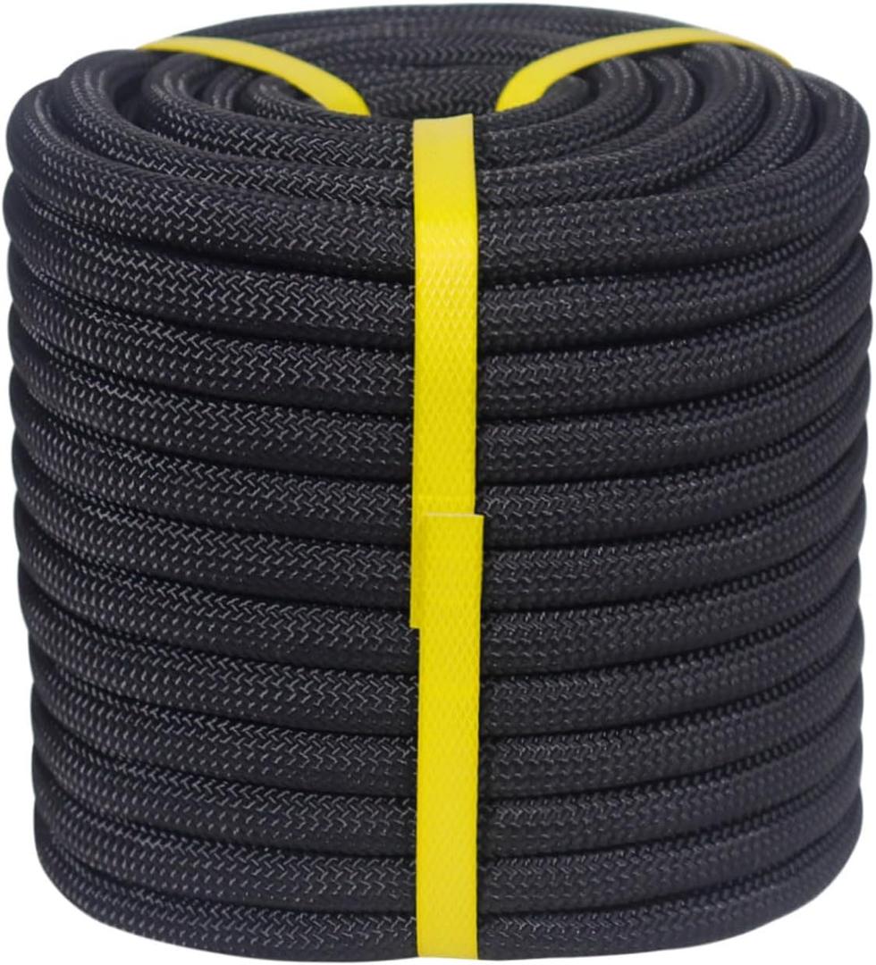 Double Braided Arborist Rope - 1/2 Inch x 200 Feet Polyester High Strength Climbing Rope for Tree Work, Swing, Halyard, Sailing(Black)