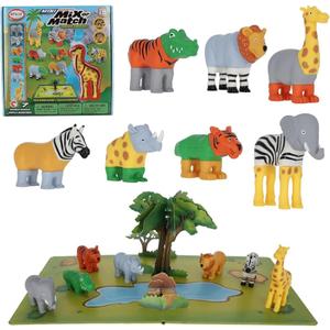 POPULAR PLAYTHINGS Magnetic Animals for Toddlers 1-3, Mini Mix or Match Animal Toys, Set of 7 Gift for Kids - Jungle Animals with Pop-up Playmat