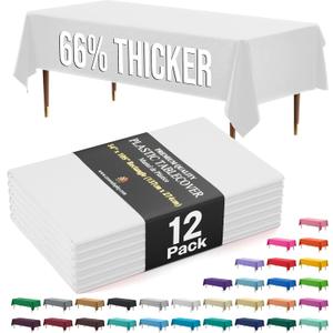 Exquisite 66% Thicker Premium Plastic Table Cloth Rectangle Table Cover 0.5 Mil 12 Pack White Table Cloth 54 Inch x 108 Inch Disposable Tablecloth Won't Tear Easily Like Cheap Thin Brands