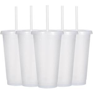 Suertestarry Tumbler with Straw and Lid,Water Bottle Iced Coffee Travel Mug Cup,Reusable Plastic Cups,Perfect for Parties,Birthdays,24oz-5 Pack (White, 5pack)
