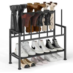 DIMJ Free Standing Shoe Racks - 3-Tier Boot Rack, Black Metal Storage Organizer for Tall Boots, Sneakers, Closet Organizer, Multiuse Shoe Rack, Fits 6 Pairs