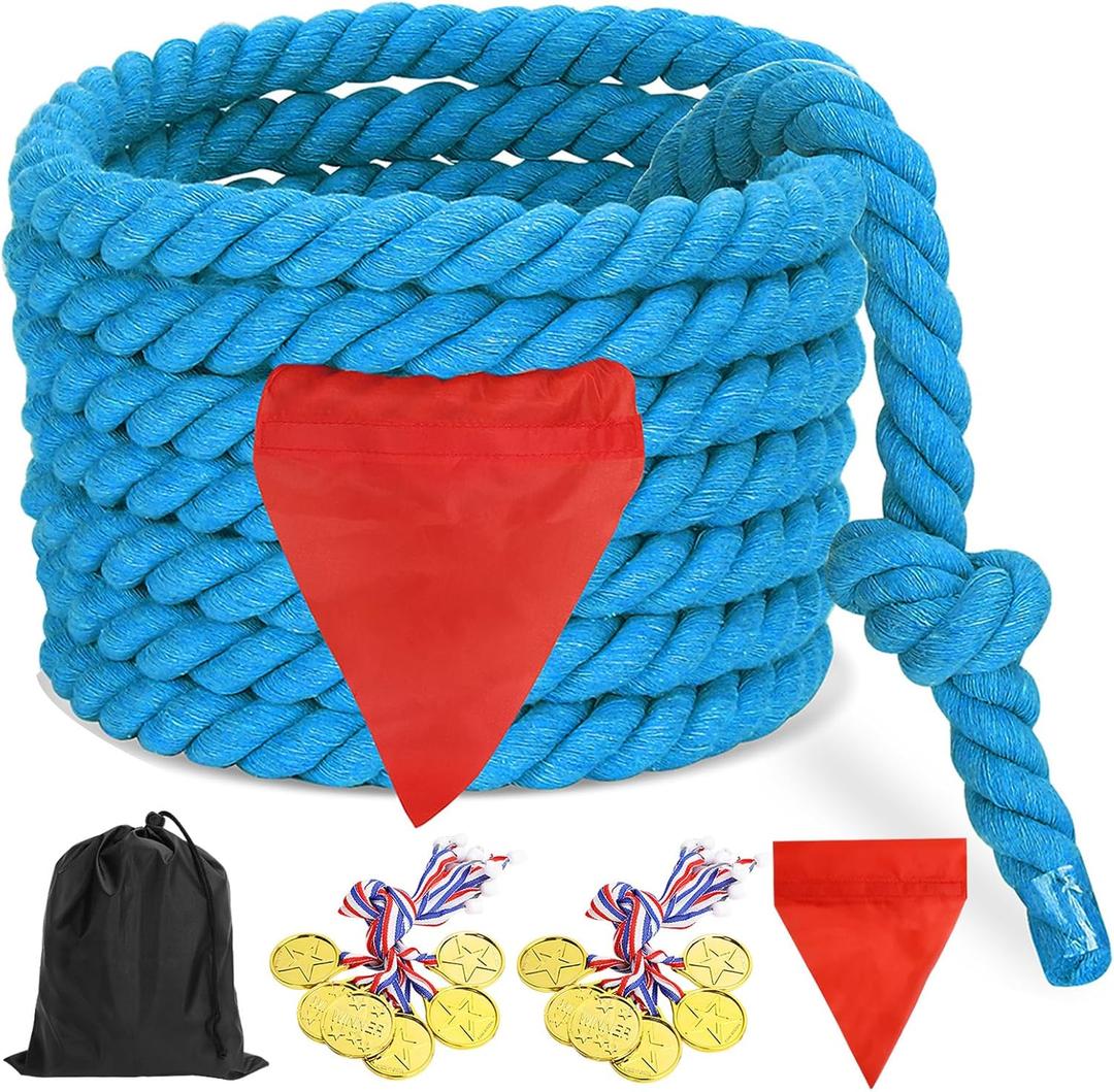CWLAKON Outdoor Games 60ft Tug of War Rope for Kids Adult, Field Day Family Reunion Outside Yard Backyard Lawn Carnival Camping Picnic Games for Team Building, Blue