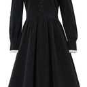 Womens Victorian Civil War Gown Stand Collar Regency Era Dress Edwardian Gown (Large, Black)
