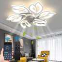 25.6" Bladeless Ceiling Fan with Lights Remote Control, Modern Low Profile Ceiling Fans with Lights Flush Mount, Dimmable 3 Color 6 Speeds LED Fan Lamp Indoor for Bedroom, Living Room -White