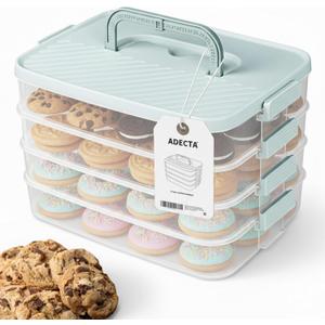 Stackable Cookie Storage Containers, 4-Layer with Lids and Handle, Stackable food Storage Containers, Containers for Cookies, BPA-Free Cookie Carrier for Cookies, Desserts (Light Blue)