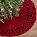 TOCHGREEN Red Knitted Christmas Tree Skirt 48 inches Chunky Cable Knit Thick Rustic Christmas Tree Mat Farmhouse Decor Xmas Tree Base Cover for Home Holiday New Year Party Decor (Red, 48inch)