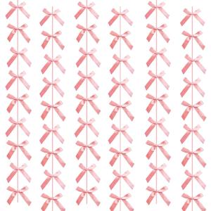 Peach Pink Ribbon Bow Hanging Garland for Baby Shower Pink Bow Party Decorations Girls Bow Birthday Decoration Tying The Knot Bridal Shower Party Room Dcor 6pcs