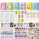 Cat Party Favors, Cute 132 Pcs Cat Themed Birthday Party Decorations with Goodie Bags Stuffer Pencil Headband Mini Notebook Slap Bracelet Squishy Toy Stickers for Kids, Fun Gifts for Girls