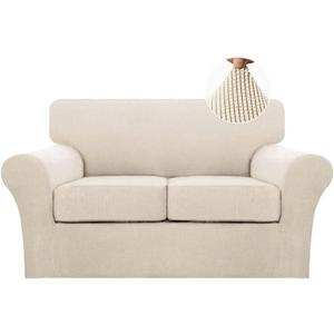 Turquoize 3 Piece Sofa Covers for 2 Cushion Couch Sofa Slipcover Soft Cover for Dogs-Washable Furniture Covers with 2 Individual Cushion Covers, Feature Jacquard Fabric(Loveseat, Biscotti Beige)