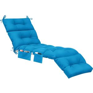 Kigley Outdoor Chaise Lounge Cushions with 3 Side Pocket 74.5 x 22 x 4.7 Inch Patio Chaise Lounge Cushion, Water-Repellent and Fade-Resistant Tufted Summer Replacement(2 Pcs,Blue,Solid Color)