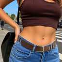 Women's Western Belt - Genuine Leather Adjustable Brown Cowgirl Belt Outfits with Chunky Buckle, Country Style for Jeans & Rodeo Outfits Fits Waist Sizes 28"- 34"