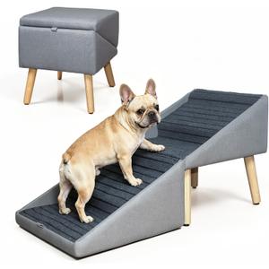 17.13" H Dog Stairs for Bed and Couch,2-in-1 Foldable Pet Steps & Ottoman Non-Slip Ramp Stairs for Puppy Small Medium Dogs Senior Injured Dogs