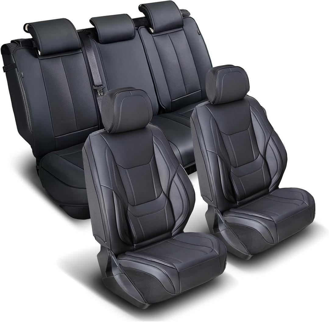 Coverland Custom Truck Car Seat Covers Full Set for [2015-2026 Chevy Colorado Crew Cab] - Protector Car Seat Cover Water Resistant Leather Memory Form Back Support Seat Cushion [Full Set-Black]