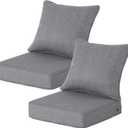 4 x 24x24 Inch Outdoor Deep Seat Cushions Set of 2,Thick High-Density Foam, Piped Edges & YKK Hidden Zipper, Water-Resistant UV-Resistant Polyester for Patio Furniture, Gray