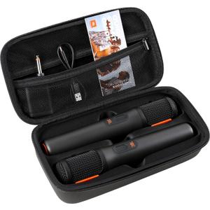 Wireless Microphone Case For JBL Wireless Two Microphone System Handheld Dual Mic Travel Bag for Singing or Karaoke for Receivers, Adapters, AA Batteries-Black(Box Only-Black)