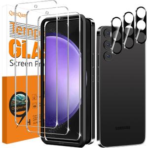 QsmQam 3 Pack Screen Protector for Samsung Galaxy S24 FE + 3 Pack Camera Lens Protector, Ultra HD Tempered Glass, 9H Hardness, Anti Scratch, Easy Installation - Case Friendly
