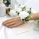 White Rose Wrist Corsage, Pack of 2 PCS Wedding Bridal Wrist Flower Corsage Hand Flower Artificial Silk Rose Decor for Prom Party Wedding