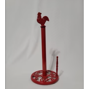 Vintage Rooster Paper Towel Holder - Easy One Handed Tear Cast Iron Roll Paper Towel Dispenser Countertop, Red
