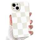 NITITOP Compatible with iPhone 14 Plus Case Cute Aesthetic Checkerboard Larger Blocks Pattern for Women Girl Trendy Slim Fit TPU Silicone Shockproof Full Camera Protection Cover - White