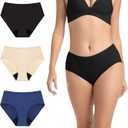 Washable Incontinence Underwear for Women Leak Proof Panties Adult Absorbent Protective Briefs Postpartum 3Pack(Black, Beige, Blue, M)