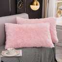 WERDIM Shaggy Faux Fur Pillowcases 2 Pack Button Closure Velvet Pillow Shams Standard/Queen Size (Pink, 20 X 26 Inches)