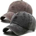2 Pack Baseball Cap for Men Women, Washed Vintage Golf Dad Hat Adjustable Cotton Low Profile Caps (Black+brown)