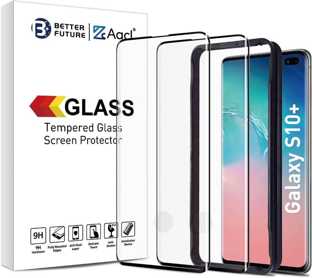 AACL Glass Screen Protector for Samsung Galaxy S10 Plus,6.4-Inch,2 Pack,Curved Tempered Glass,Compatible with Ultrasonic Fingerprint Scanner,Black