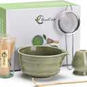 Matcha Set, Matcha Bowl with Spout, Matcha Whisk and Holder, Bamboo matcha Scoop and Stainless Sifter - 5 Pcs Jade Green Matcha Set Kit for Matcha Lover